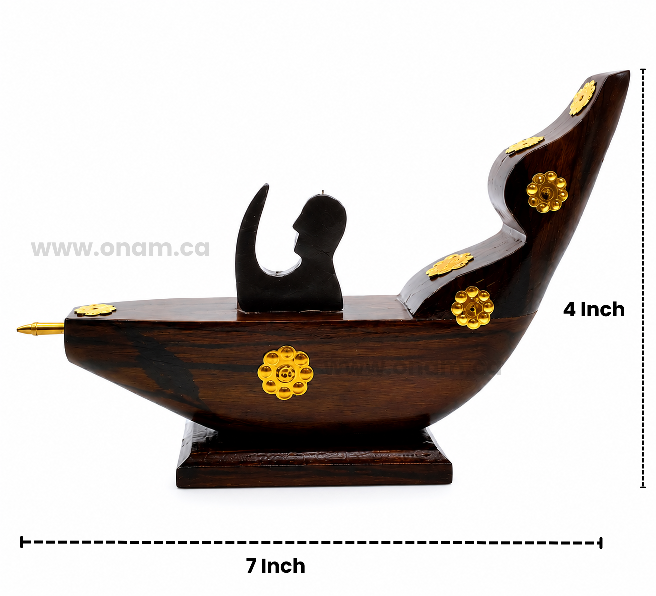 Handcrafted Kerala Traditional Wooden Boat Curio with Boatman Figurine | Wooden Home Decor